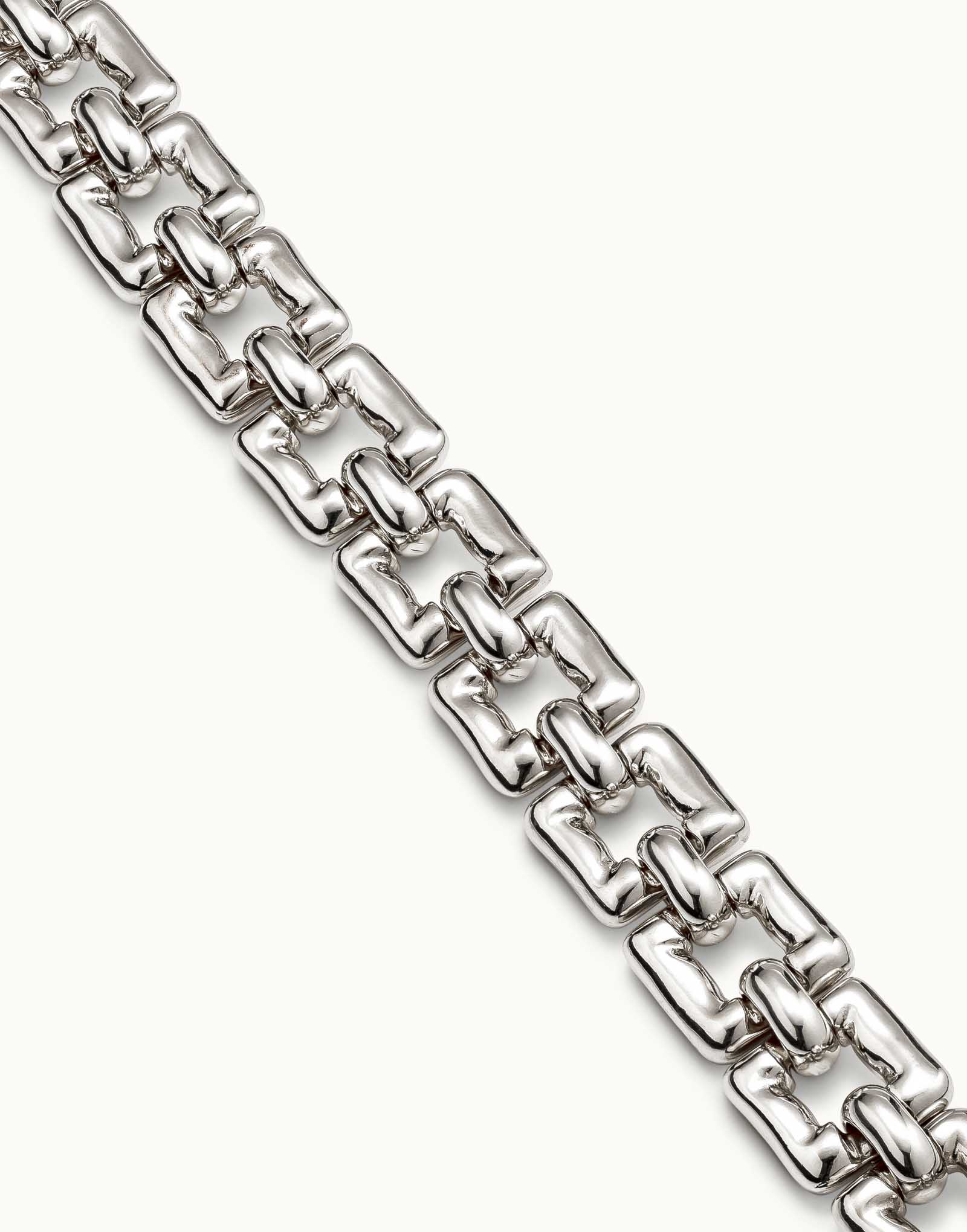Silver-plated bracelet with small square links and carabiner clasp, Silver, large image number null